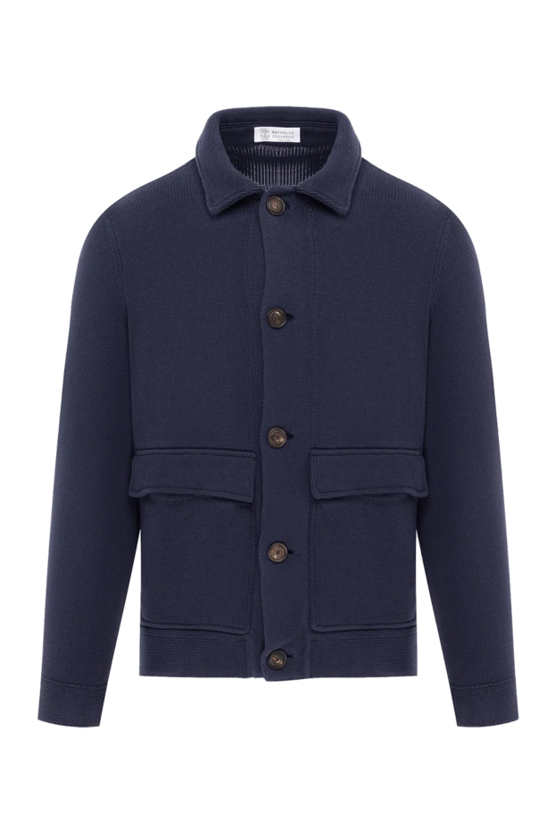 Brunello Cucinelli men's knitted blue cotton cardigan with zipper 188776 - photo 1