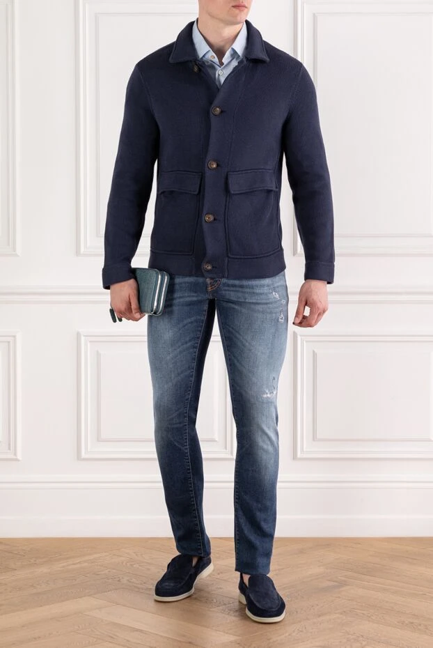 Brunello Cucinelli men's knitted blue cotton cardigan with zipper 188776 - photo 2