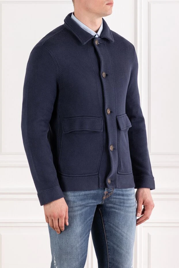 Brunello Cucinelli кардиган мужской трикотажный синий на молнии из хлопка 188776 - фото 3