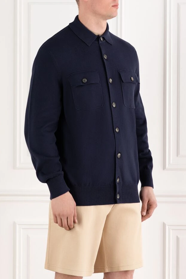 Brunello Cucinelli blue cotton knit cardigan with patch pockets 188777 - photo 2