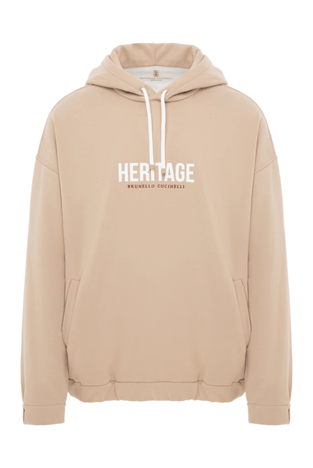 Бежевое худи с принтом Heritage мужское из хлопковой смеси - фото 1
