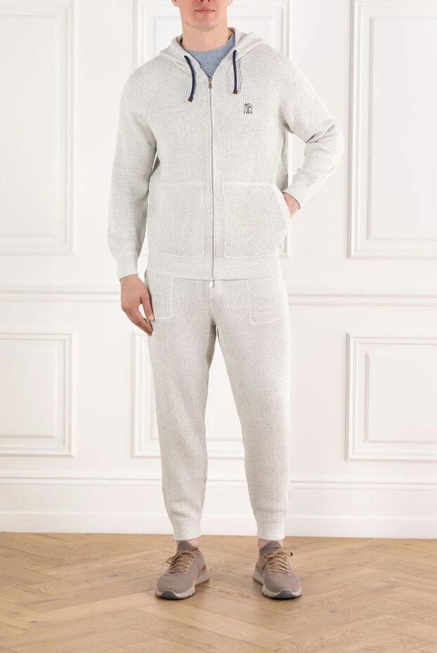 Brunello Cucinelli grey cashmere ribbed tracksuit with hood and logo 188815 - photo 2