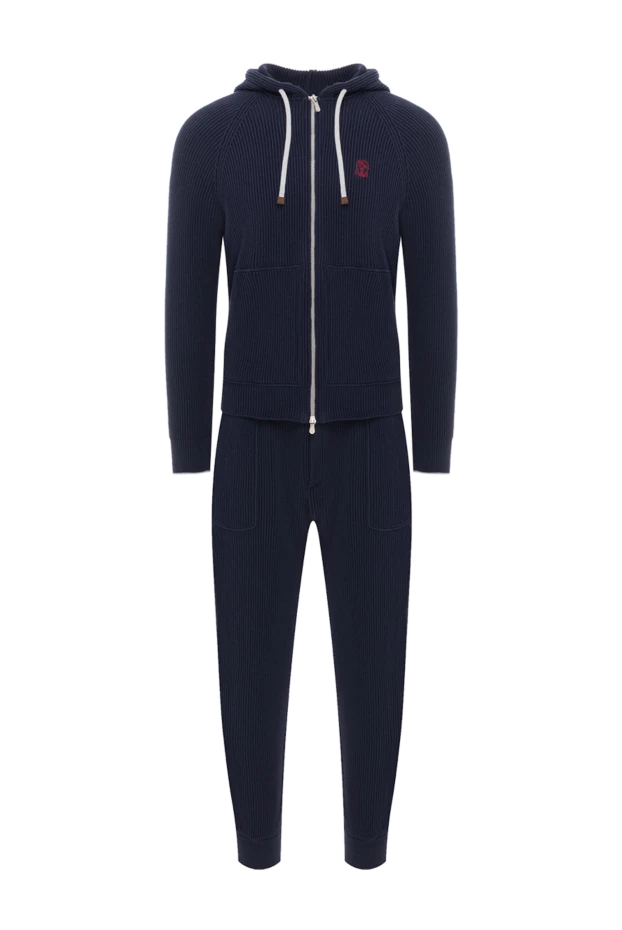 Men's cotton tracksuit blue with hood - photo 1