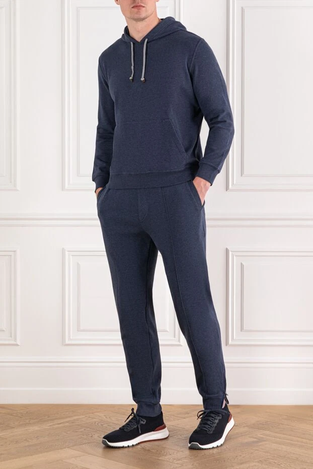 Brunello Cucinelli спортивный костюм из хлопка с капюшоном и карманом-кенгуру синий 188827 - фото 2