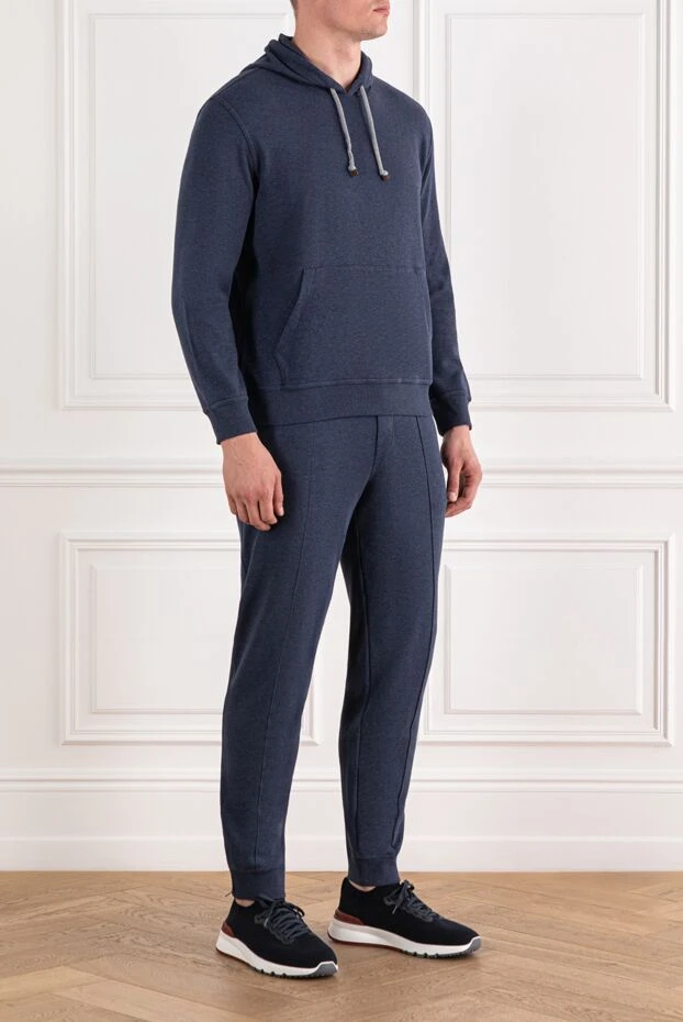 Brunello Cucinelli спортивный костюм из хлопка с капюшоном и карманом-кенгуру синий 188827 - фото 3