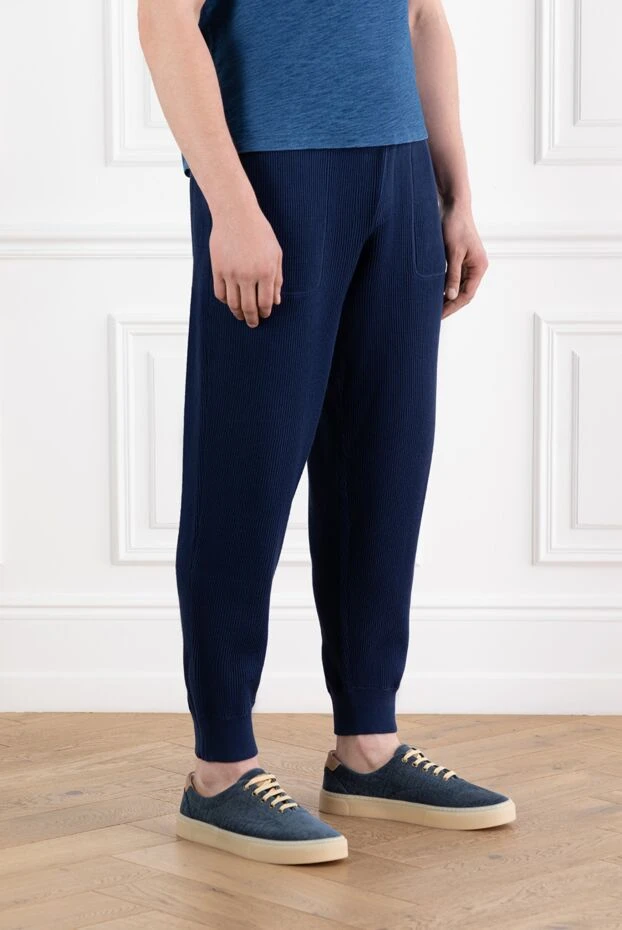 Brunello Cucinelli men's navy blue ribbed drawstring trousers 188832 - photo 3