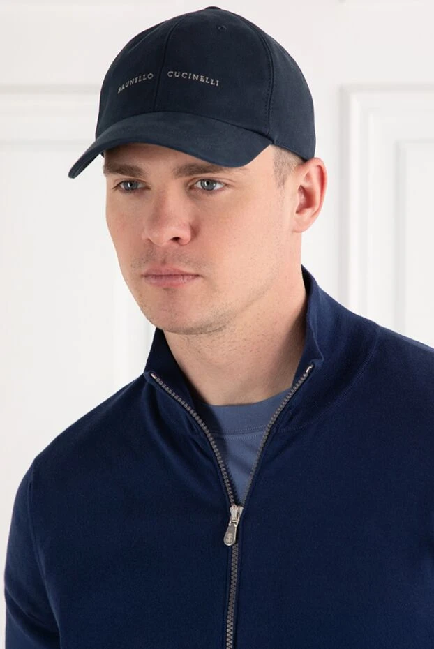 Brunello Cucinelli baseball cap with embroidered logo blue men's cotton 188837 - photo 2