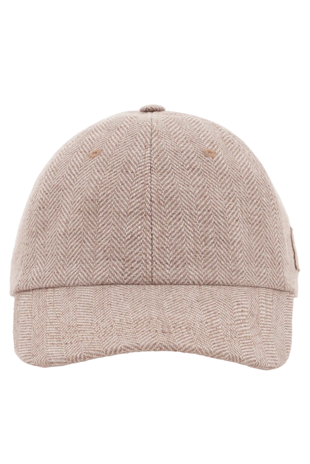 Beige baseball cap made of linen, wool and silk with a herringbone pattern