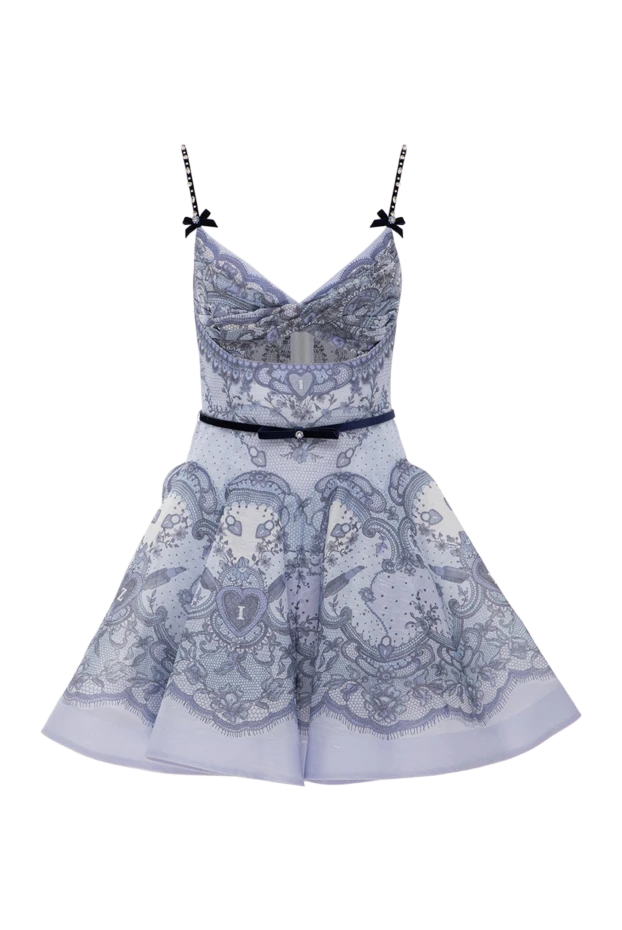 Zimmermann мини-платье crush twist front с синим кружевным принтом из льна и шелка 188860 - фото 1