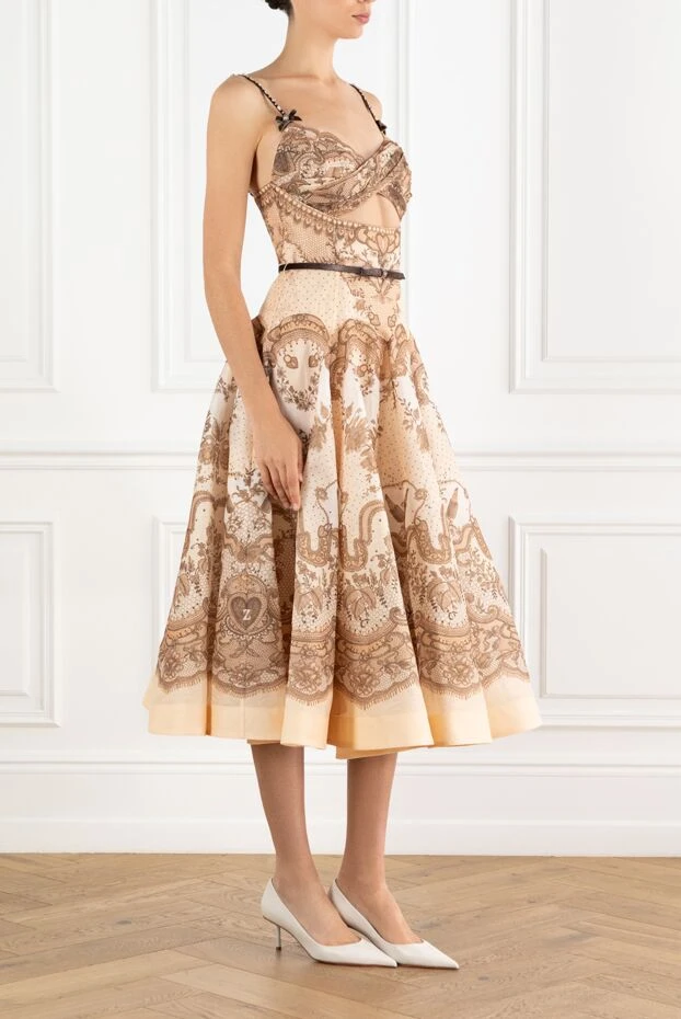 Zimmermann платье-миди crush twist front с персиковым кружевным принтом из шелковой льняной органзы 188861 - фото 3
