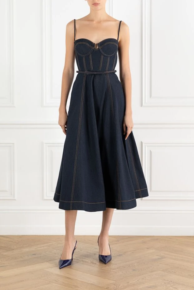 Zimmermann платье-корсет crush denim из хлопка синее 188863 - фото 2