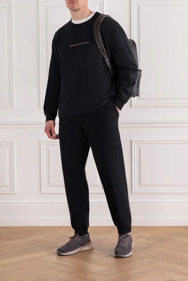 Brunello Cucinelli мужской спортивный костюм черный хлопковый с логотипом 188898 - фото 2