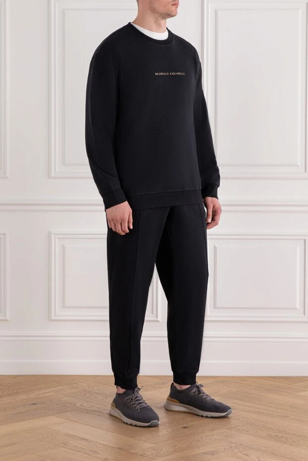 Brunello Cucinelli мужской спортивный костюм черный хлопковый с логотипом 188898 - фото 3