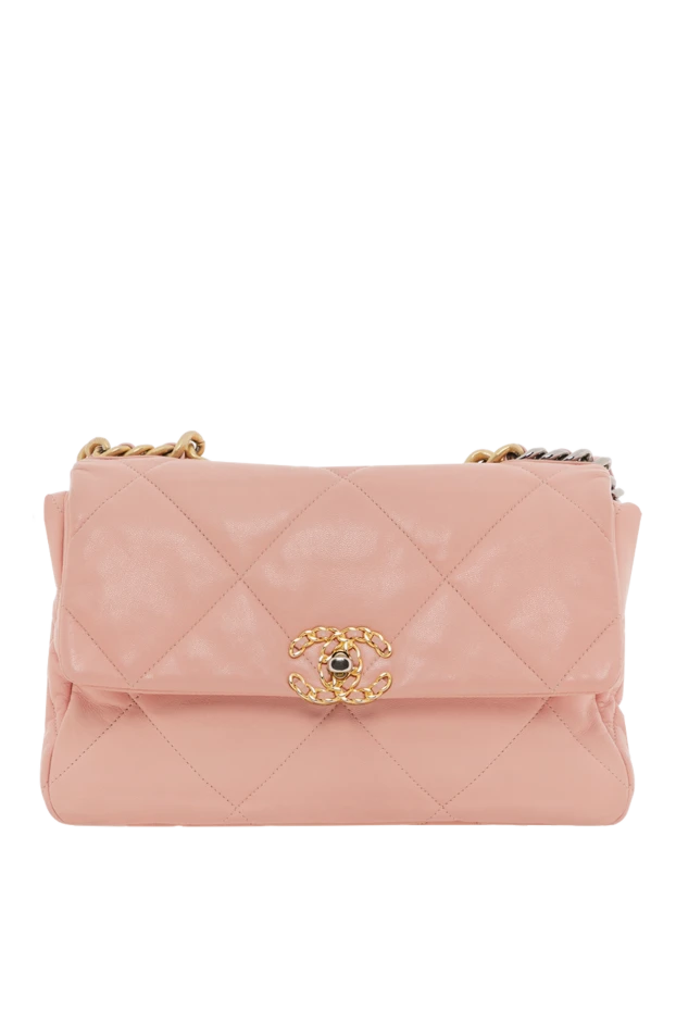 Рожева стьобана сумка з овчини Chanel 19 Flap на ланцюжку - фото 1