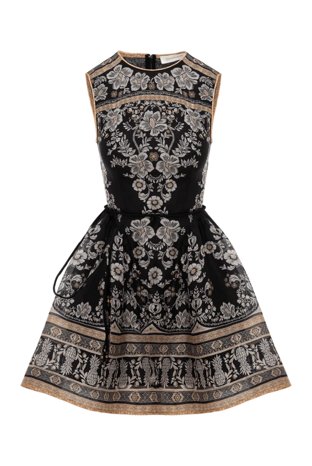 Zimmermann мини-платье balance peplum в черном цвете из шелкового льна с круглым вырезом 188928 - фото 1