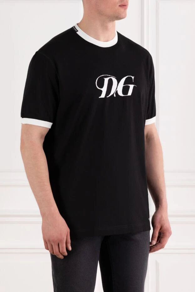Dolce & Gabbana чорна футболка з бавовняного джерсі з логотипом та контрастною окантовкою 188979 - фото 3