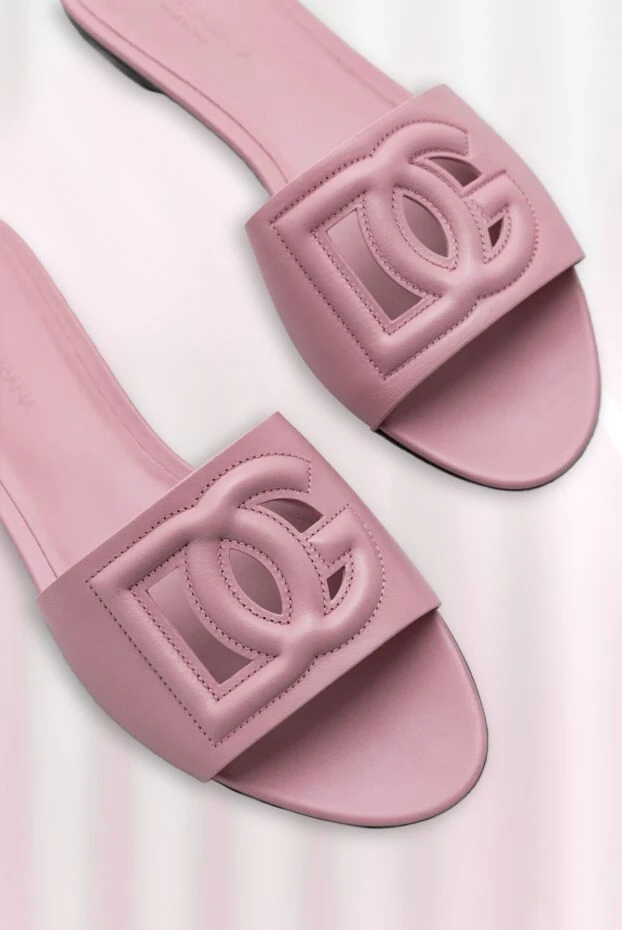 Dolce & Gabbana шльопанці з телячої шкіри з логотипом dg рожеві 188986 - фото 3