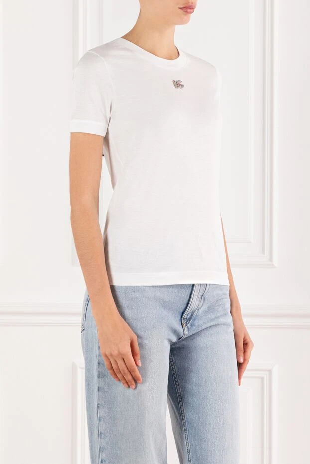 Dolce & Gabbana футболка з бавовни з кристальним логотипом dg біла жіноча 188990 - фото 3