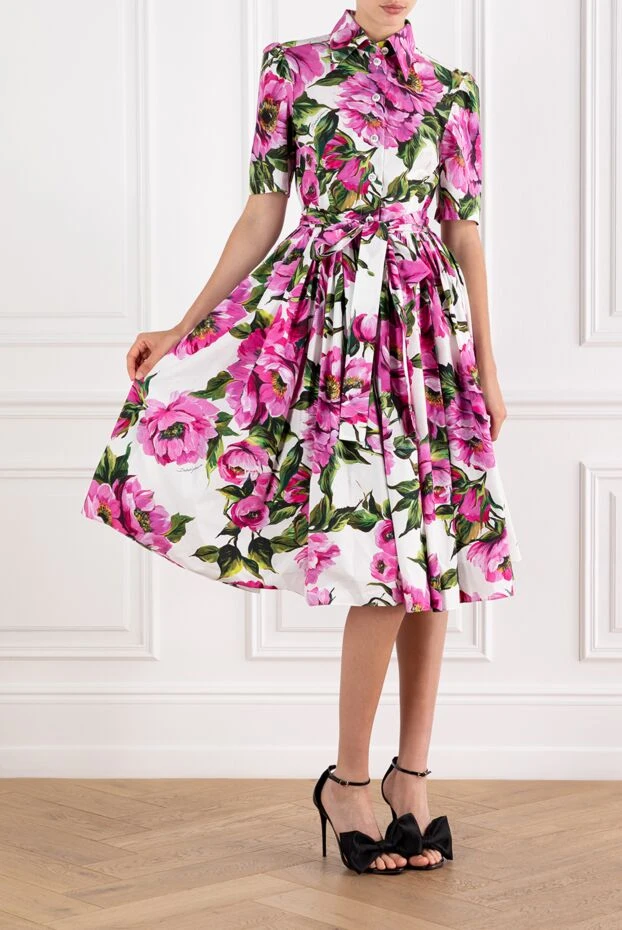 Dolce & Gabbana сукня-сорочка міді з бавовняного попліну з принтом у вигляді півонії 188998 - фото 2