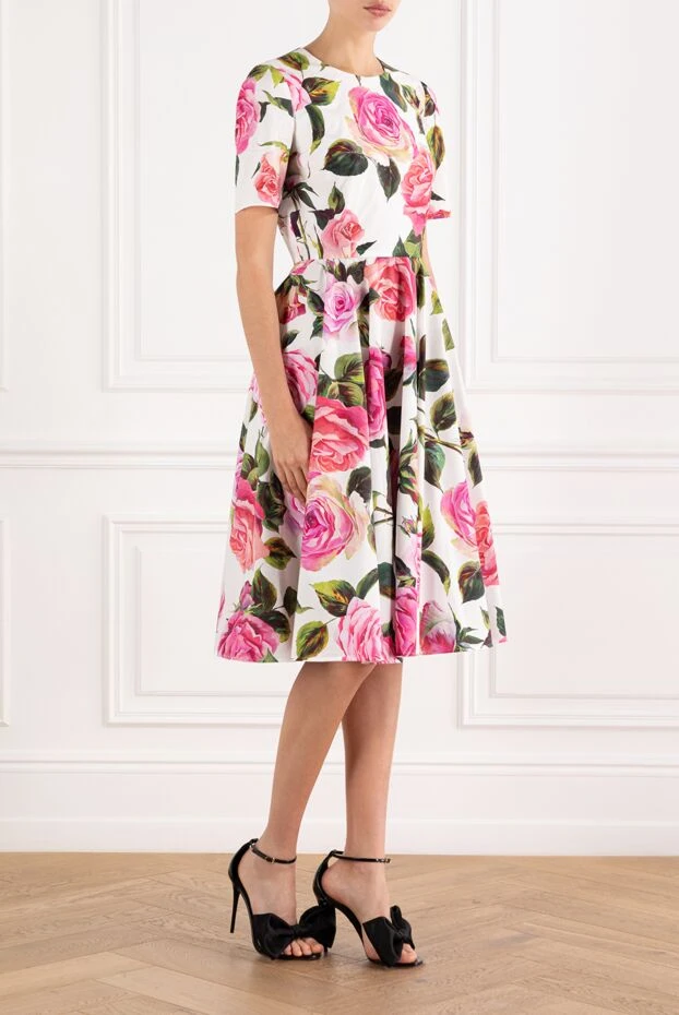 Dolce & Gabbana сукня міді в ляльковому стилі з бавовни з принтом у вигляді троянд 189000 - фото 3