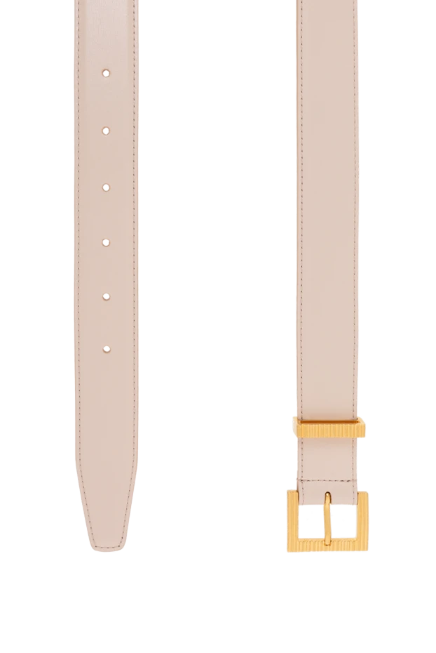Balmain calfskin belt with striped gold metal buckle beige 189010 - photo 3