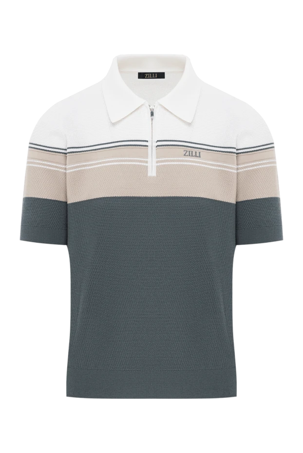 Zilli polo with zip in gray white and pale beige three linesmade of cotton and silk 189011 - photo 1