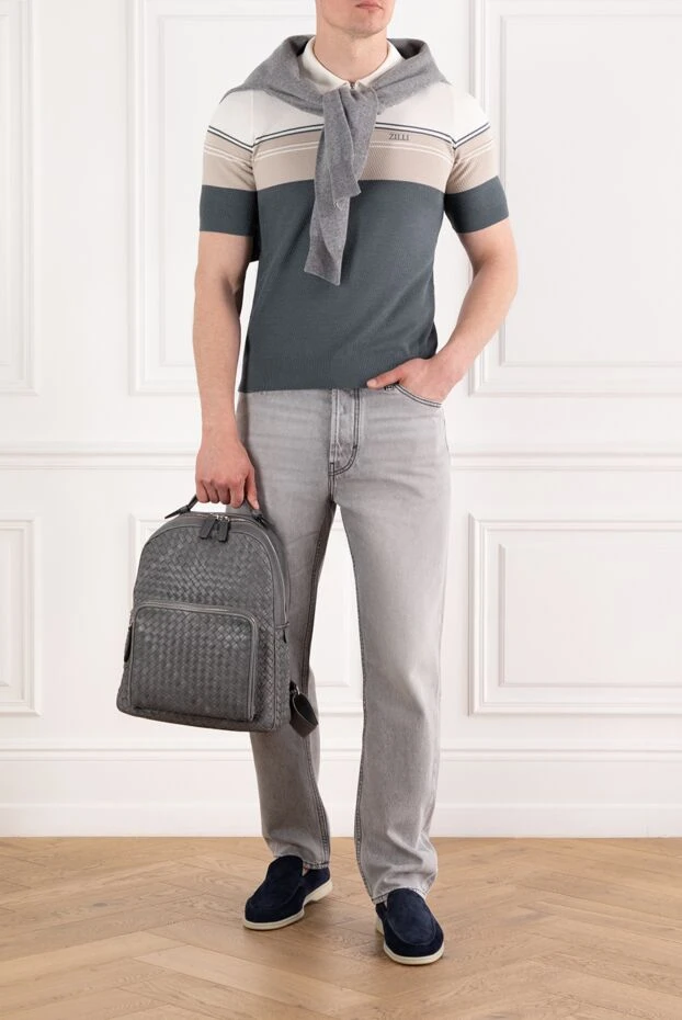 Zilli polo with zip in gray white and pale beige three linesmade of cotton and silk 189011 - photo 2