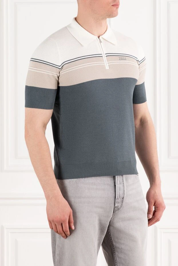 Zilli polo with zip in gray white and pale beige three linesmade of cotton and silk 189011 - photo 3