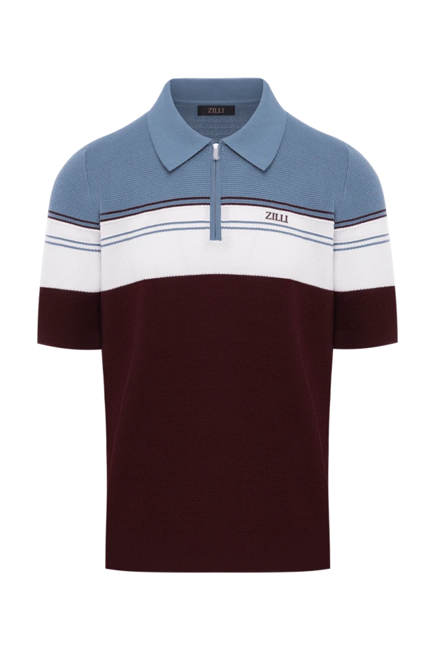 Zilli dark cherry white and blue polo with zip three linesmade of cotton and silk 189012 - photo 1