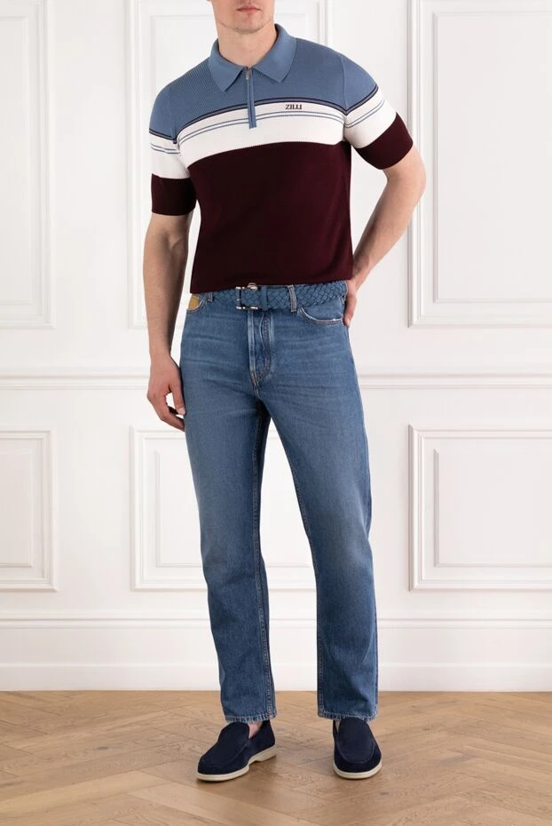 Zilli dark cherry white and blue polo with zip three linesmade of cotton and silk 189012 - photo 2