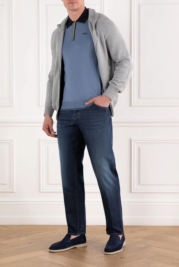 Zilli pale blue onyx zip up polo with contrast collarcotton 189013 - photo 2