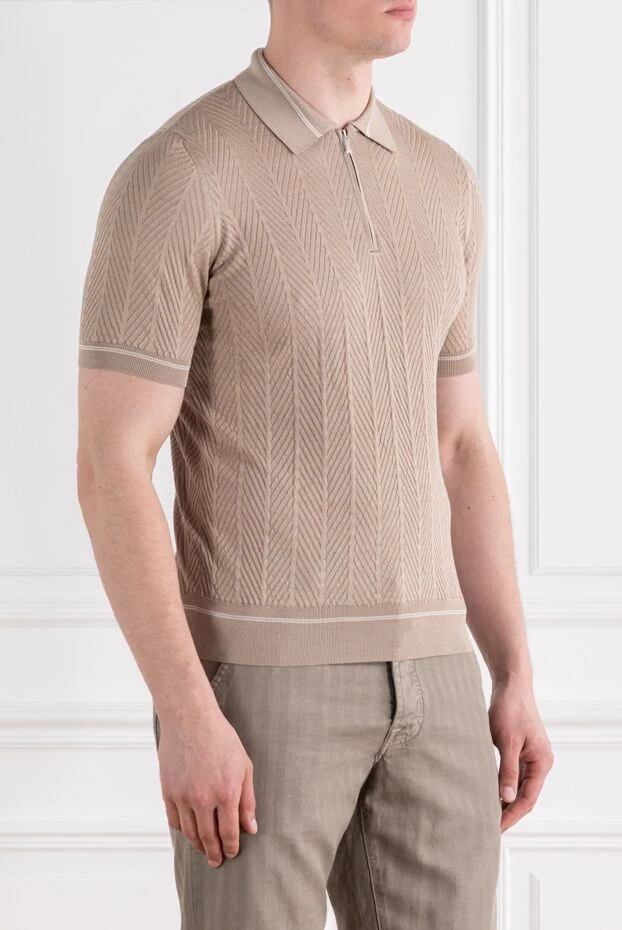 Zilli beige zipped polo shirt with knitted structuremade of silk 189015 - photo 3