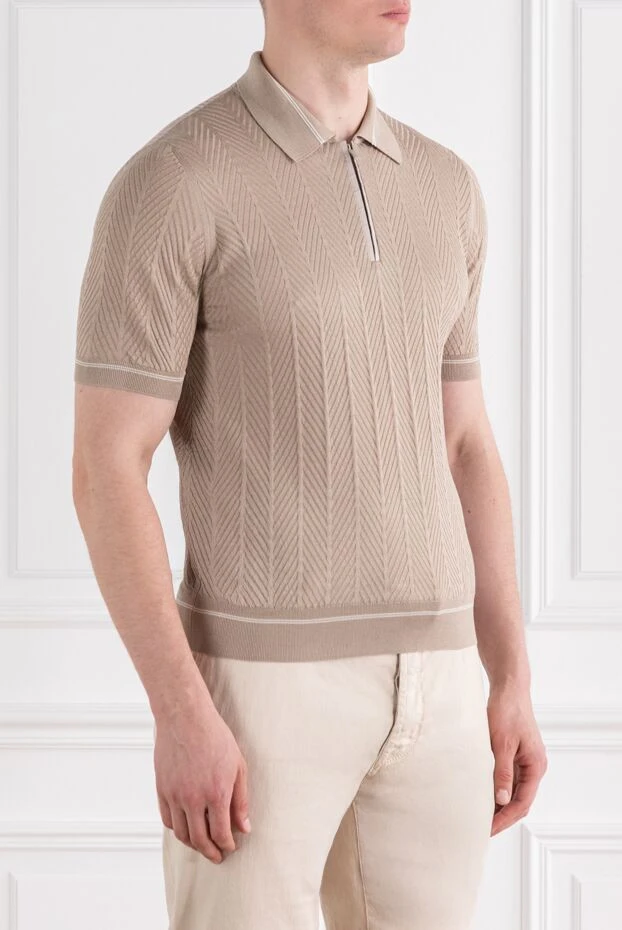 Zilli beige silk polo shirt with zip and crocodile leather inserts 189016 - photo 3