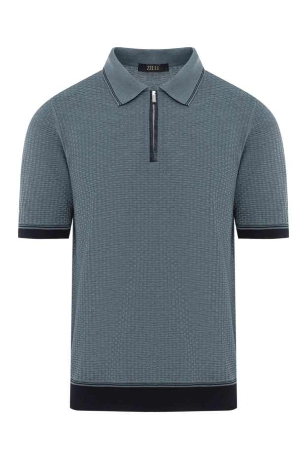 Поло на блискавці сірого кольору з шовку зі вставками зі шкіри крокодила - фото 1