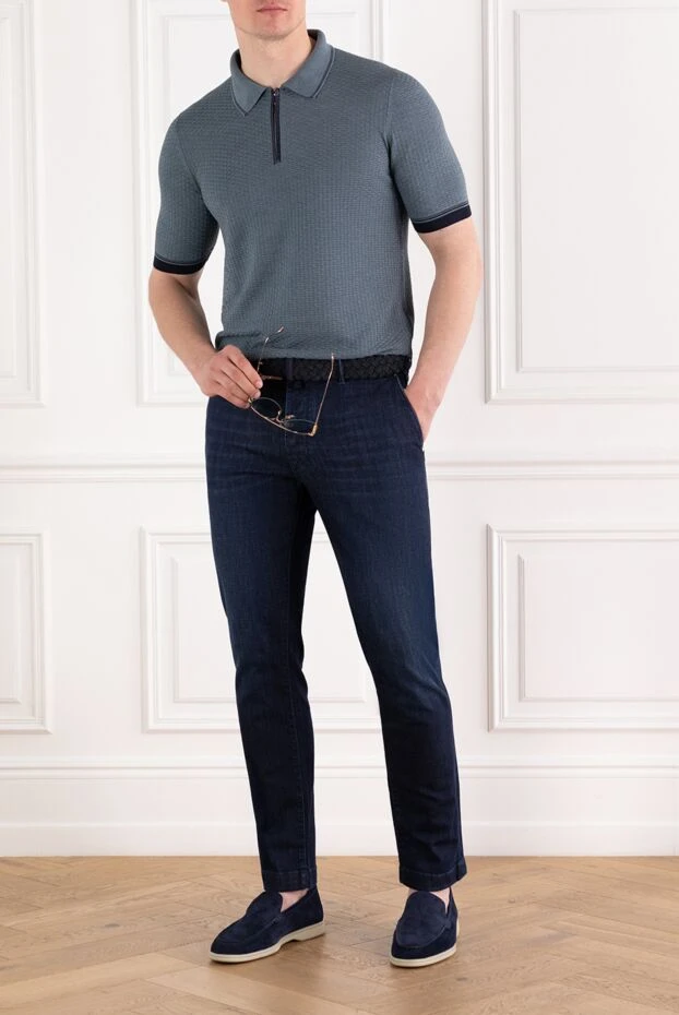 Gray silk polo shirt with zip and crocodile leather inserts - photo 2