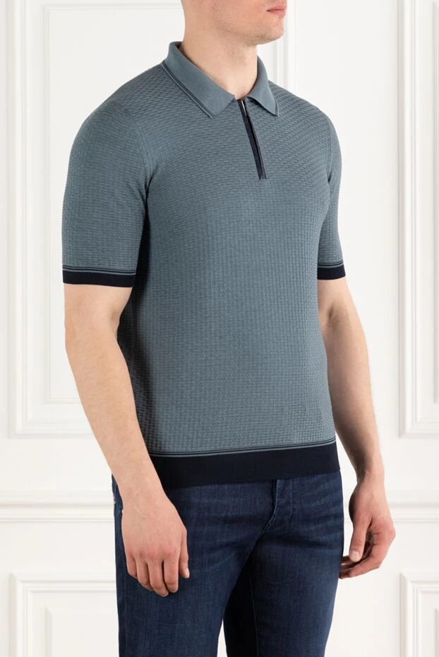 Zilli gray silk polo shirt with zip and crocodile leather inserts 195672 - photo 3