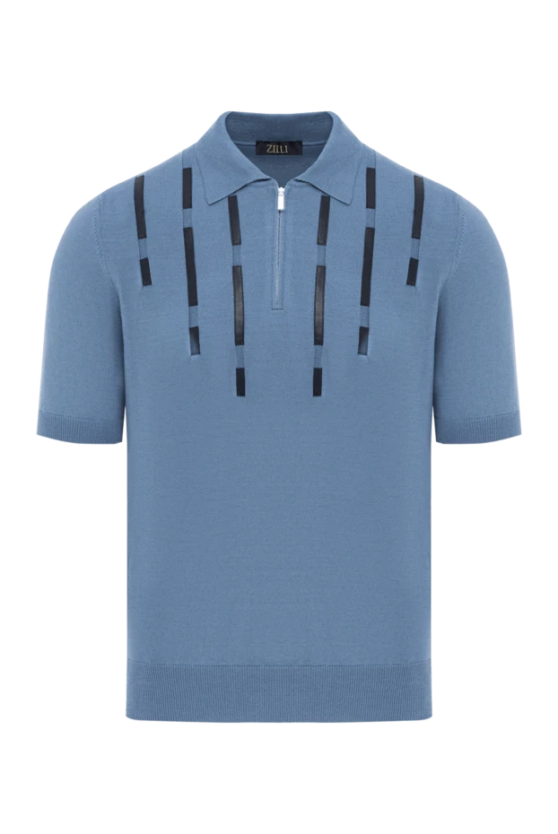 Zilli голубое мужское поло из хлопка и шелка с кожаными деталями 189019 - фото 1