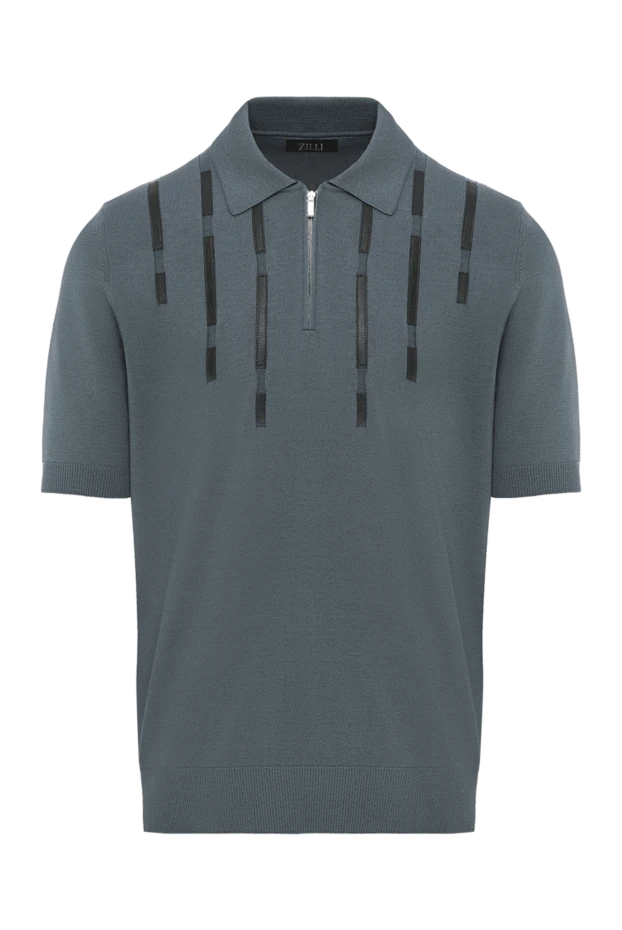 Zilli серое мужское поло из хлопка и шелка с кожаными деталями 189020 - фото 1