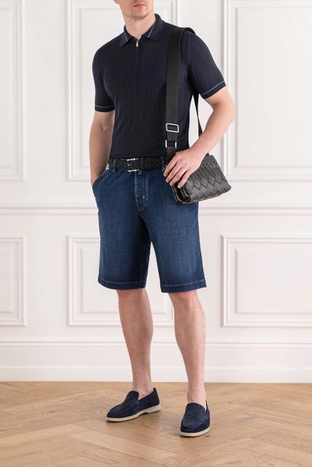 Zilli polo shirt with zipper in dark blue with knitted structuremade of silk 189021 - photo 2