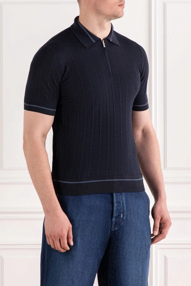 Zilli polo shirt with zipper in dark blue with knitted structuremade of silk 189021 - photo 3