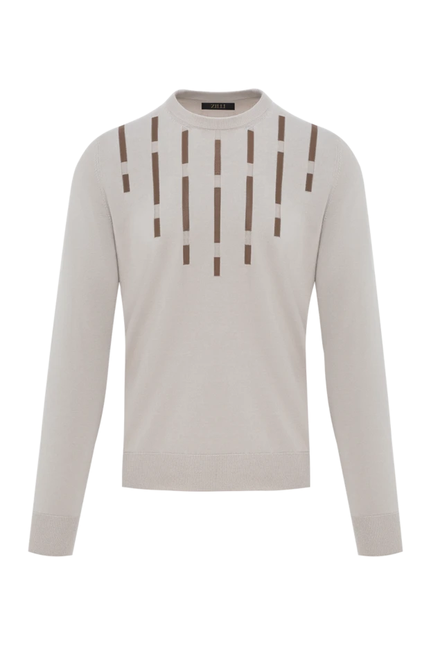 Бежевий чоловічий джемпер з бавовни та шовку зі шкіряними деталями. - фото 1