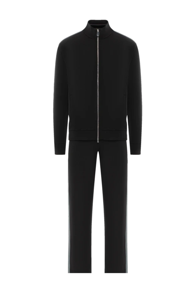 Синий мужской спортивный костюм из хлопка и шелка на молнии - фото 1