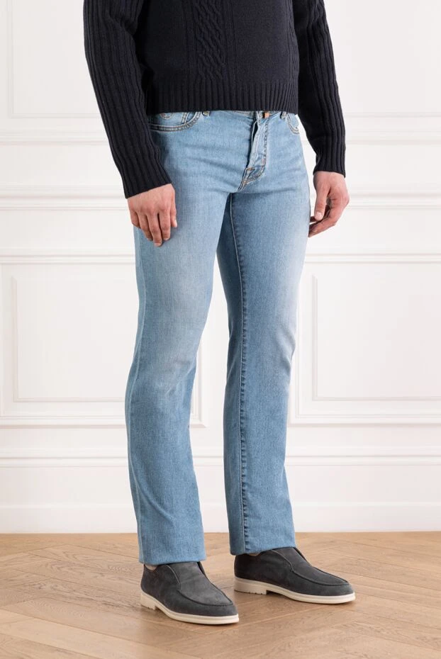 Jacob Cohen чоловічі блакитні джинси з ефектом потертості з бавовни. 189040 - фото 3