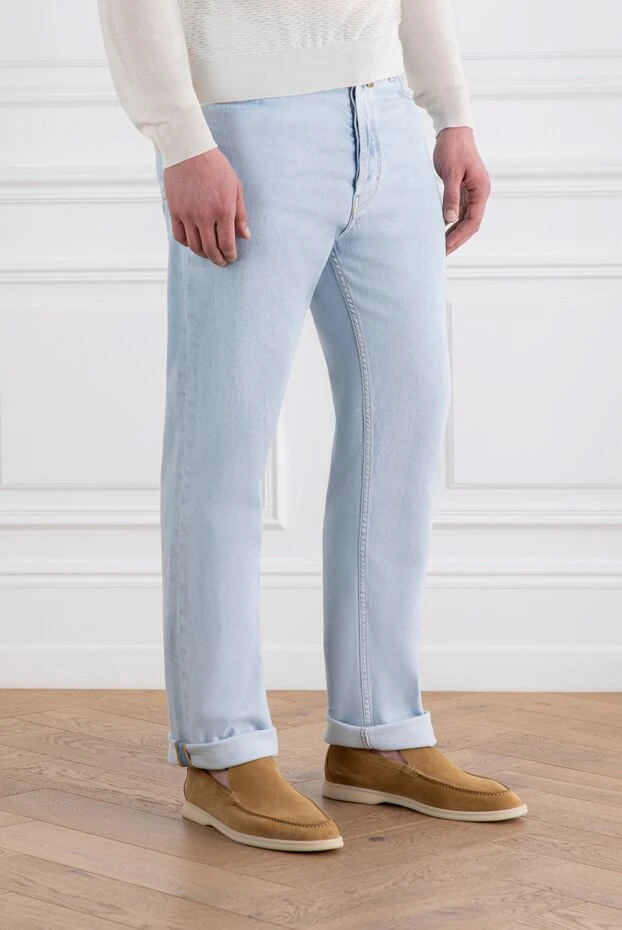 Jacob Cohen светло голубые мужские джинсы из хлопка stone washed 189052 - фото 3
