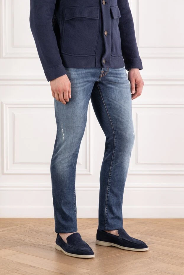 Jacob Cohen men's distressed blue tapered jeans made of elastic cotton 189077 - photo 3