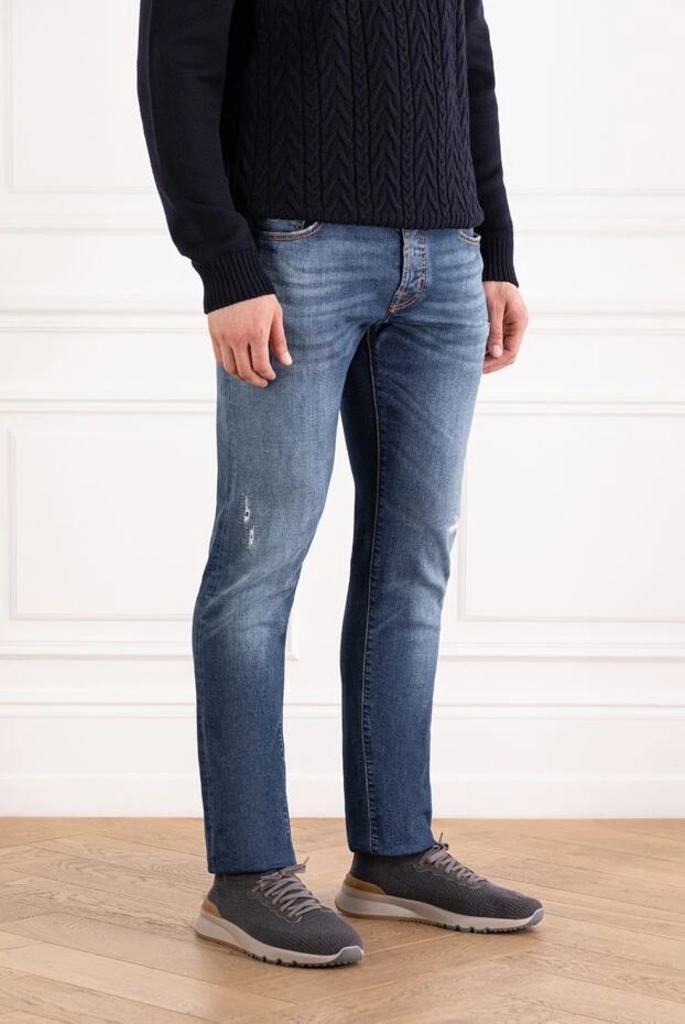 Jacob Cohen men's jeans with scuffs and holes, blue, tapered 189080 - photo 3