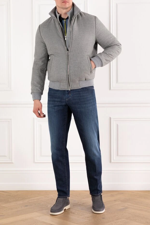 Enrico Mandelli сірий короткий вовняний пуховик з кашеміром чоловічий 189093 - фото 2