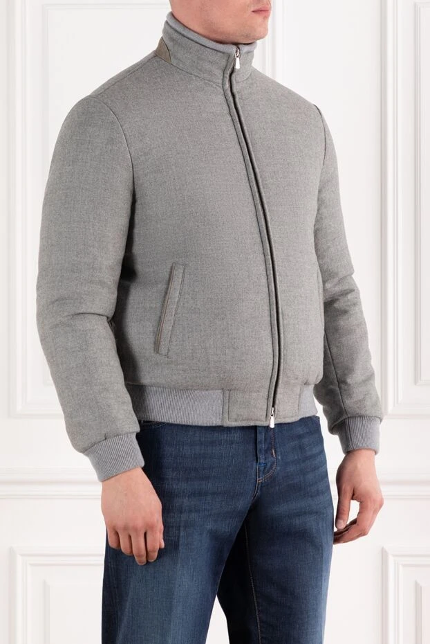 Enrico Mandelli сірий короткий вовняний пуховик з кашеміром чоловічий 189093 - фото 3