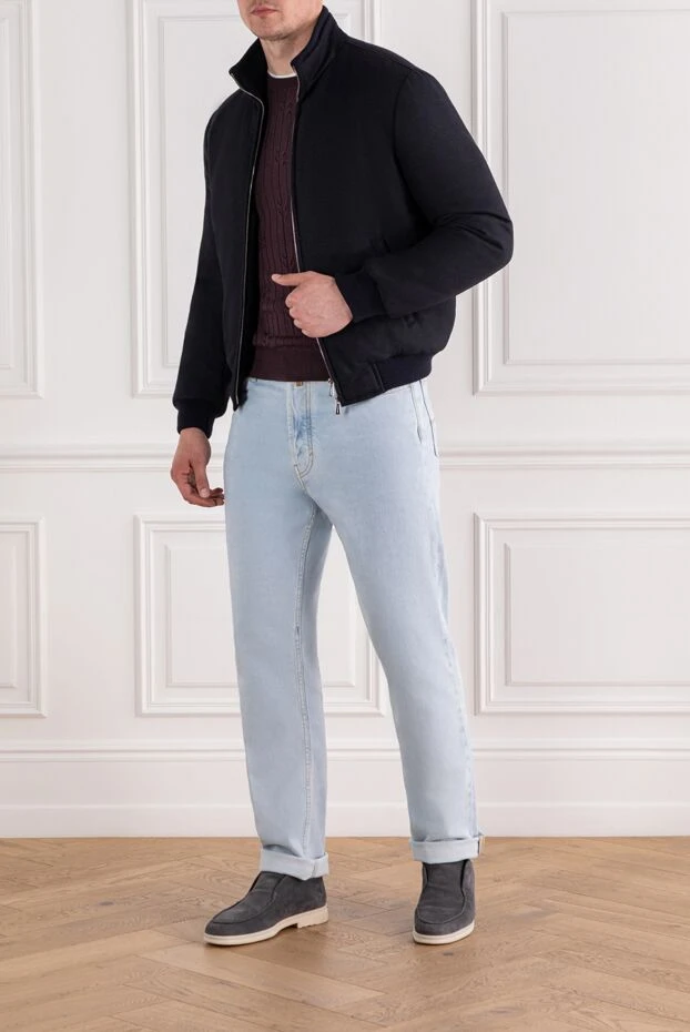 Enrico Mandelli синій короткий пуховик з вовни та кашеміру чоловічий 189094 - фото 2