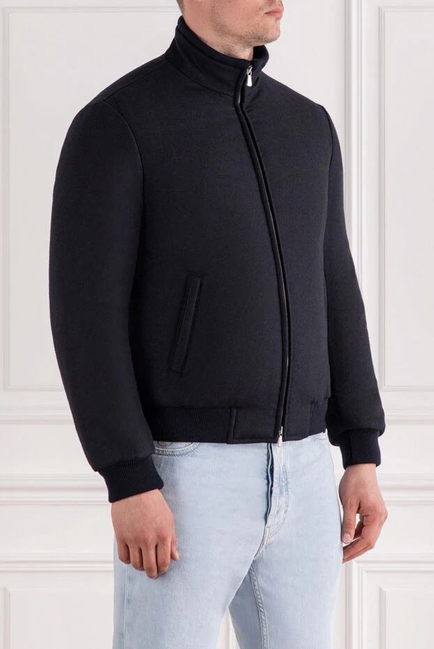 Enrico Mandelli синій короткий пуховик з вовни та кашеміру чоловічий 189094 - фото 3